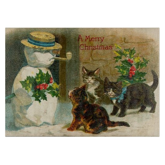 Weihnachtsschnee & Katzen Schneidebrett (Vorderseite)