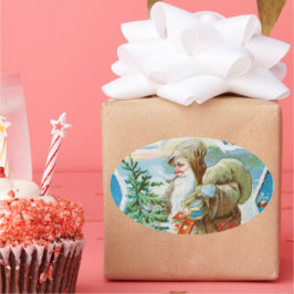 Weihnachtsschnee Santa Ovaler Aufkleber