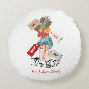 Weihnachtsschnee Schlitten Present Red White Niedl Rundes Kissen