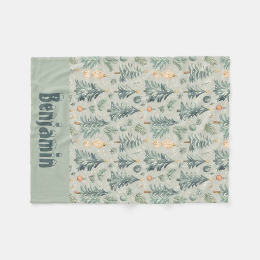 Weihnachtsschnee und Bäume grün mit Namen Fleecedecke (Vorderseite (Horizontal))