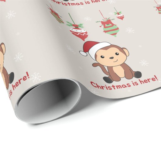Weihnachtsschnee Wintertiere Affen Wrapp Geschenkpapier (Rolleneckpunkt)