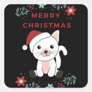 Weihnachtsschnee Wintertiere Katzen Square Stic Quadratischer Aufkleber