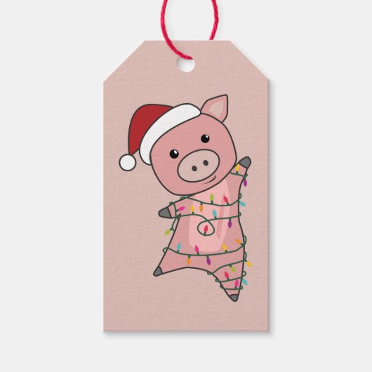 Weihnachtsschnee Wintertiere Schweine Geschenkmark Geschenkanhänger (Vorderseite)