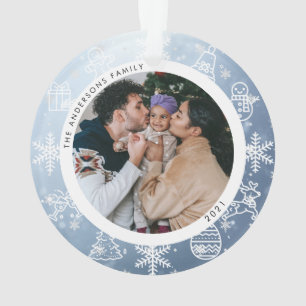 Weihnachtsschnee Zwei Seiten Name & Jahr Foto Orna Ornament