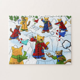 Weihnachtsschneeball kämpft Katzen Puzzle
