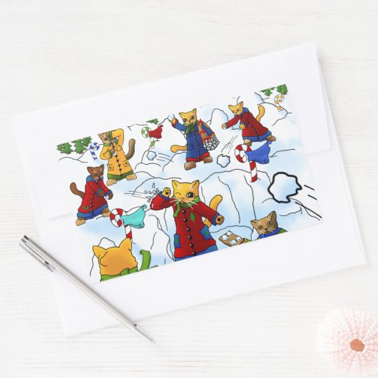Weihnachtsschneeball kämpft Katzen Rechteckiger Aufkleber (Umschlag)