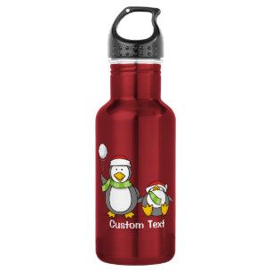 Weihnachtsschneeball werfende Pinguine Trinkflasche