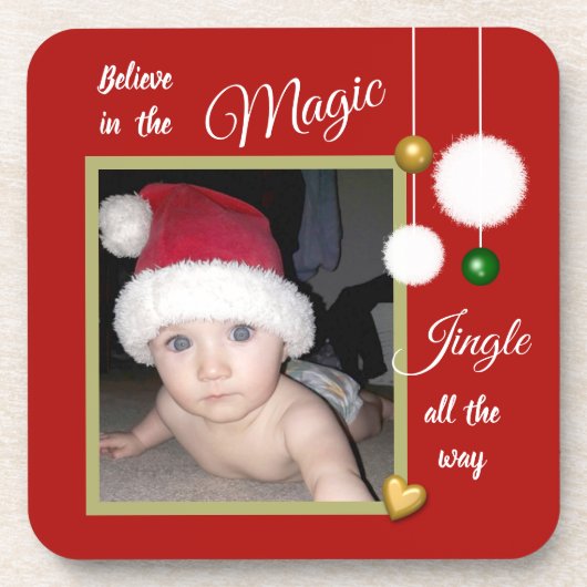 Weihnachtsschneebälle baumen rotes Foto Getränkeuntersetzer (Vorderseite)