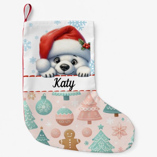 Weihnachtsschneebär mit Pastelakzenten und Schneef Kleiner Weihnachtsstrumpf (Vorderseite)