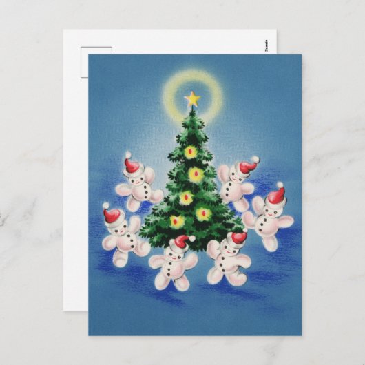Weihnachtsschneebaum im Retrostil Feiertagspostkarte (Vorne/Hinten)