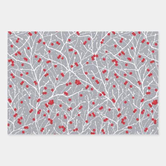 Weihnachtsschneebeeren | Gold/Grau/Rot/Wt | Geschenkpapier Set (Vorderseite 3)