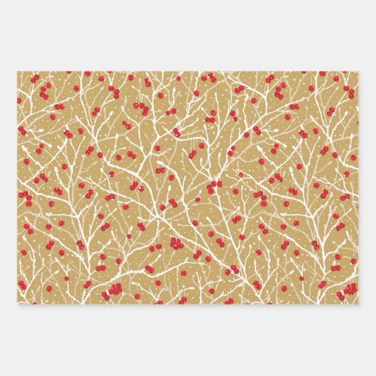 Weihnachtsschneebeeren | Gold/Grau/Rot/Wt | Geschenkpapier Set (Vorderseite 2)