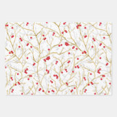 Weihnachtsschneebeeren | Gold/Grau/Rot/Wt | Geschenkpapier Set (Vorderseite)