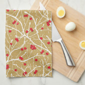 Weihnachtsschneebeeren | Gold/Rot/weiß Geschirrtuch (Viertel Falte)