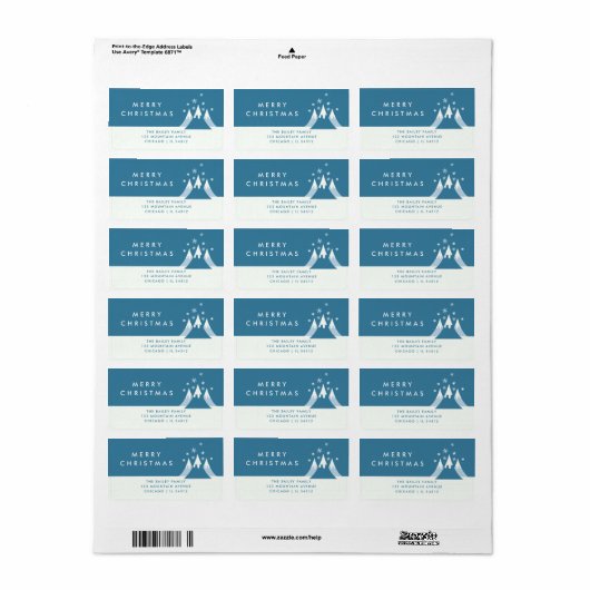 Weihnachtsschneeberg Blaue Rücksendeadresse Adressaufkleber (Vorne)