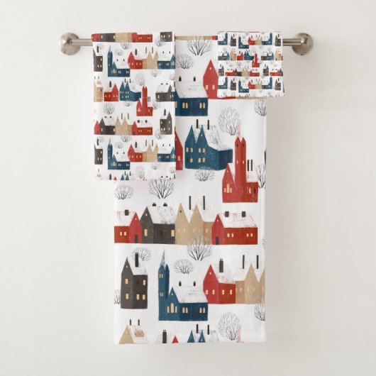 Weihnachtsschneedorf gemütlich festlich Nostalgie Badhandtuch Set (Insitu)