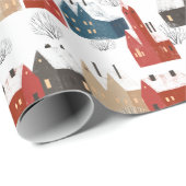 Weihnachtsschneedorf gemütlich festlich Nostalgie Geschenkpapier (Rolleneckpunkt)