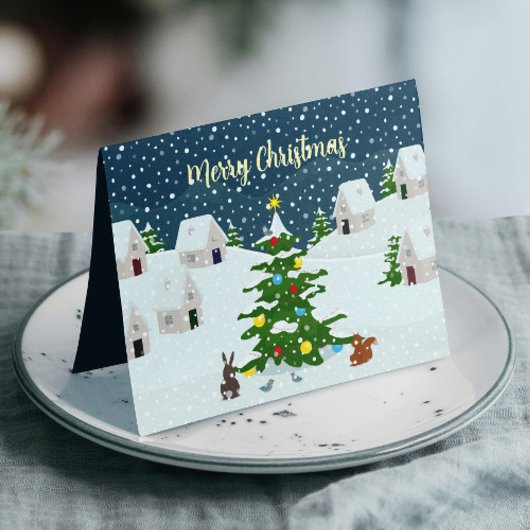 Weihnachtsschneedorf mit niedlichen Tieren Ankündigung