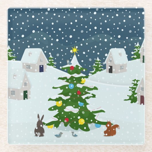 Weihnachtsschneedorf mit Weihnachtsbaum und Ai Glasuntersetzer (Vorderseite)