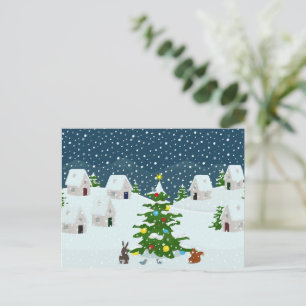 Weihnachtsschneedorf mit Weihnachtsbaum und Ai Postkarte