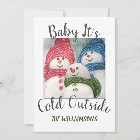 Weihnachtsschneefamilie mit Foto Feiertagskarte (Vorderseite)