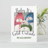 Weihnachtsschneefamilie mit Foto Feiertagskarte (Stehend Vorderseite)