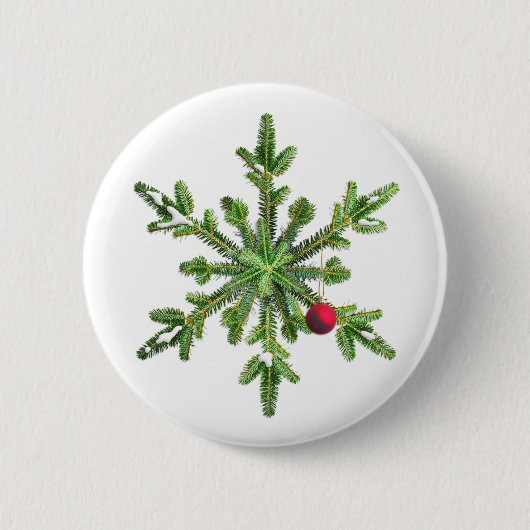Weihnachtsschneeflocke an Kiefernzweigen Button (Vorderseite)