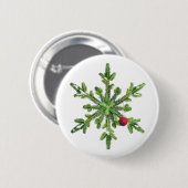 Weihnachtsschneeflocke an Kiefernzweigen Button (Vorne & Hinten)