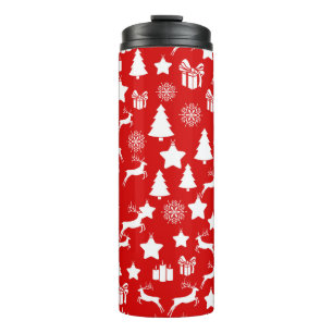 Weihnachtsschneeflocke auf abstraktem Rotbakkgrou Thermosbecher