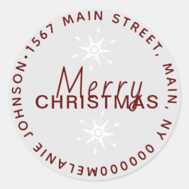 Weihnachtsschneeflocke Grau Weiße Familienadresse Runder Aufkleber