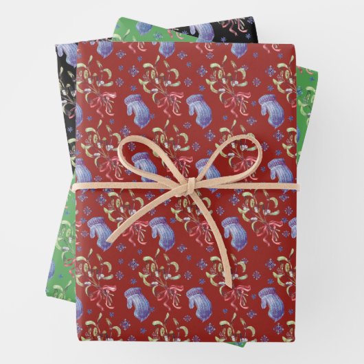 Weihnachtsschneeflocke, Mitten und Mistletotype Geschenkpapier Set (Beispiel)