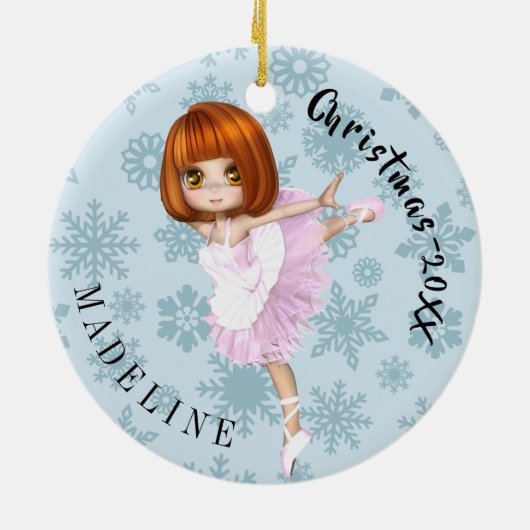 Weihnachtsschneeflocke Niedlich Ballerina Foto Bla Keramik Ornament (Hinten)