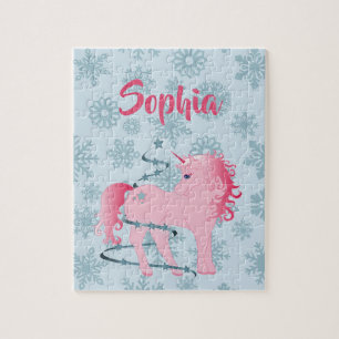 Weihnachtsschneeflocke Niedlich Einhorn Blau Rosa Puzzle
