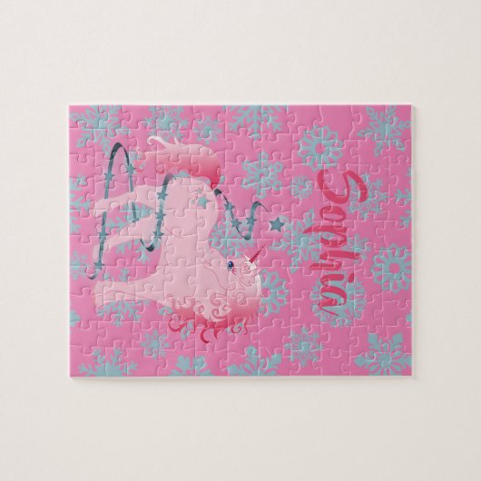Weihnachtsschneeflocke Niedlich Einhorn Rosa Puzzle (Horizontal)