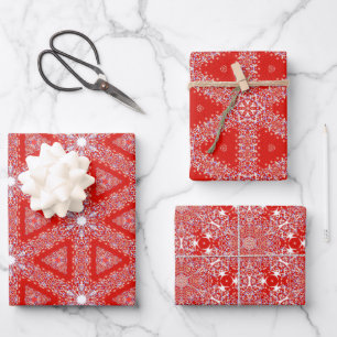 Weihnachtsschneeflocke Red Luxury Pattern Damask Geschenkpapier Set
