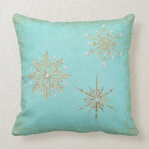 Weihnachtsschneeflocken Aqua & Gold Glitzer Kissen