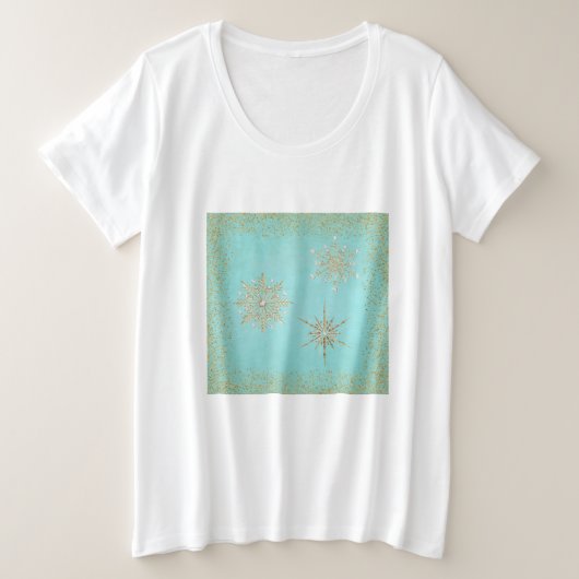 Weihnachtsschneeflocken Aqua & Gold Große Größe T-Shirt (Design vorne)