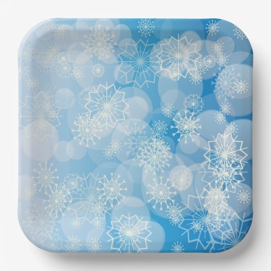 Weihnachtsschneeflocken auf blauem Hintergrund Pappteller (Vorderseite)