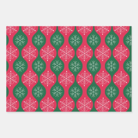 Weihnachtsschneeflocken auf dem Vintagen Grünen Og Geschenkpapier Set (Vorderseite)