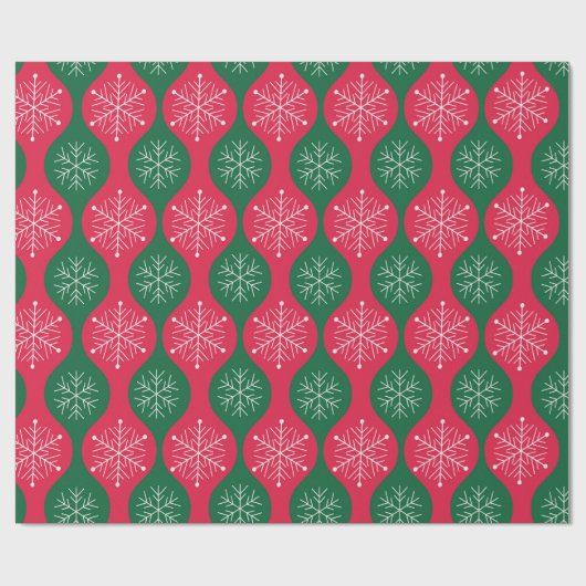 Weihnachtsschneeflocken auf Retro Green Red Ogee Geschenkpapier (Flach)