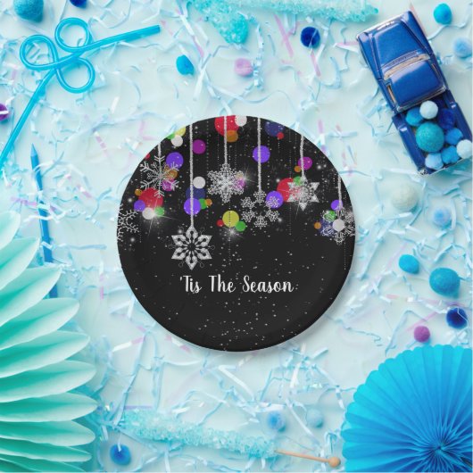Weihnachtsschneeflocken auf schwarz pappteller (Party)
