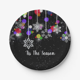 Weihnachtsschneeflocken auf schwarz pappteller