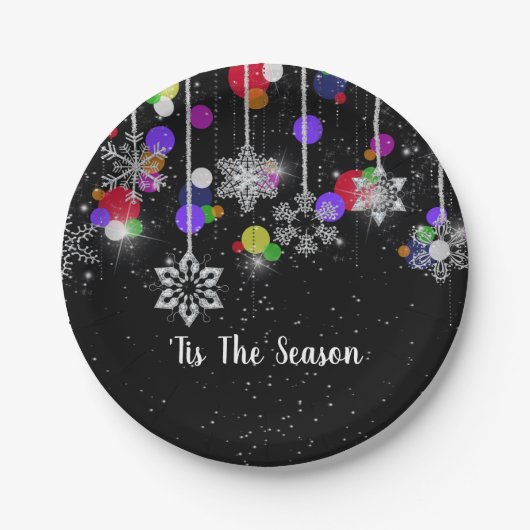 Weihnachtsschneeflocken auf schwarz pappteller (Vorderseite)