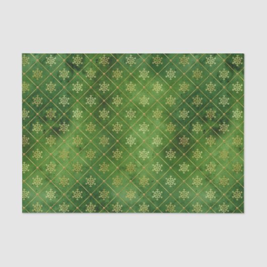 Weihnachtsschneeflocken aus Gold auf Green Seidenpapier (Vorderseite)