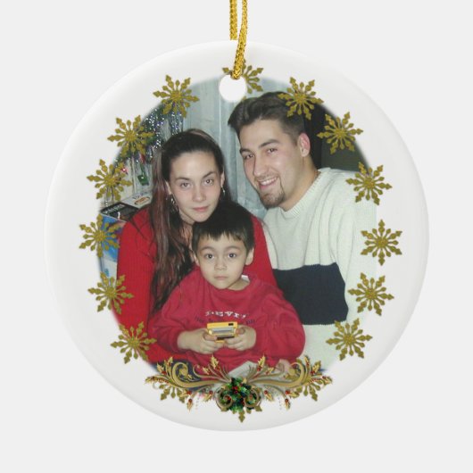 Weihnachtsschneeflocken aus Gold Keramikornament (Vorne)