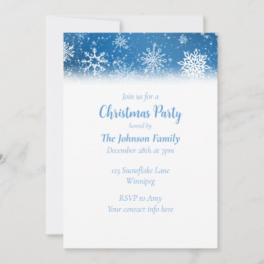 Weihnachtsschneeflocken Blau Einladung (Vorderseite)