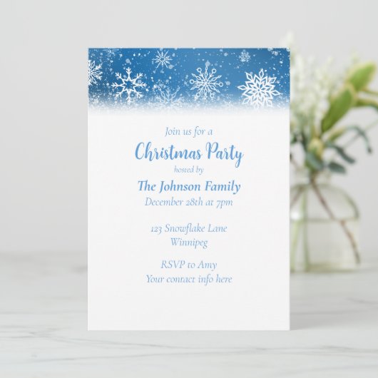 Weihnachtsschneeflocken Blau Einladung (Stehend Vorderseite)