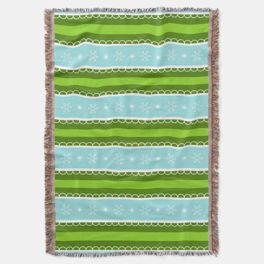 Weihnachtsschneeflocken Blau & Grüne Streifen Must Decke (Vorderseite Vertikal)