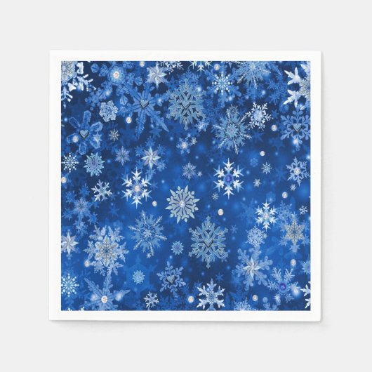 Weihnachtsschneeflocken Blau & Silberpapier Napkin Serviette (Vorderseite)
