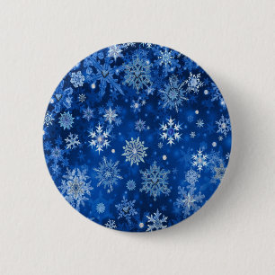 Weihnachtsschneeflocken Blau und Silber Button